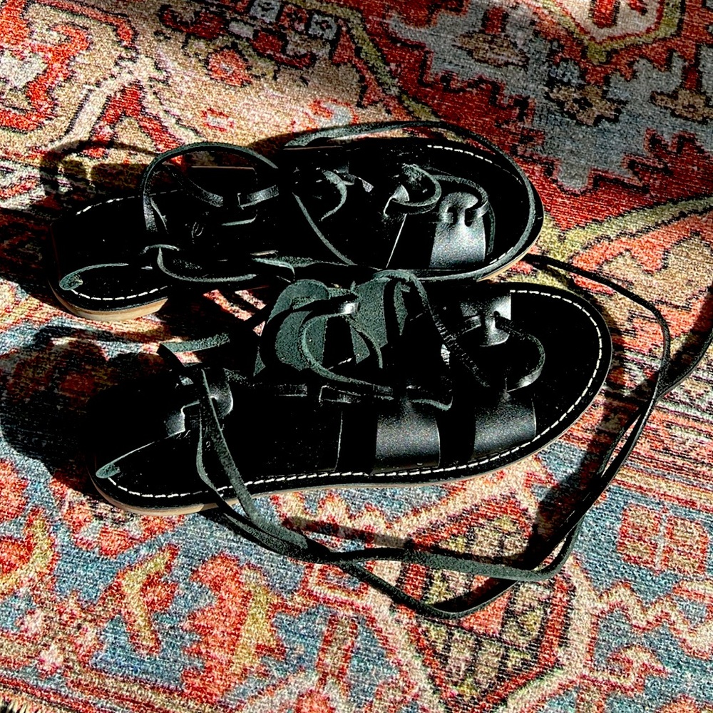 Madewell Black Lace Up Leather Sandals, Size 7 - Never worn